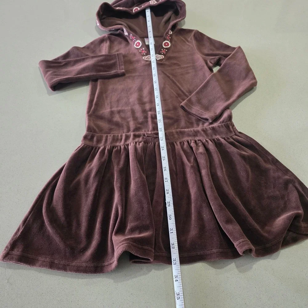 Gymboree‎ Girls Brown Velour Hooded Dress Hearts Embroidery Size 8 0905